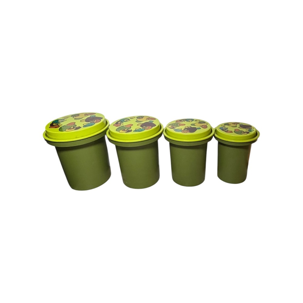 Vintage Rubbermaid Avocado Green Mushroom Canister Set 4 Piece 1970s USA